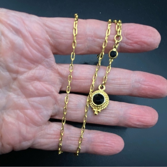 Black & Gold Tone Made In Korea Drop Necklace 16” - Picture 2 of 4